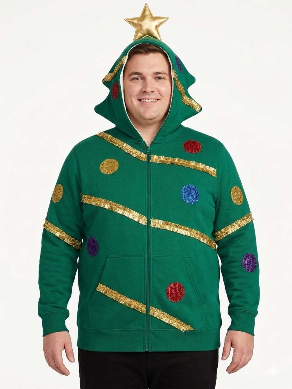 Mad Engine Christmas Tree Hoodie Size XL Green Costume Sweatshirt